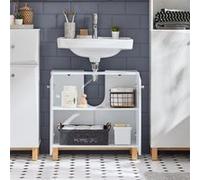 SoBuy BZR92-W Meuble sous Lavabo, Armoire Salle de Bain, Placard de Rangement, Meuble de Rangement pour Salle de Bain avec 2 Portes Blanc G