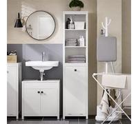 SoBuy BZR95-W Meuble Colonne de Salle de Bain, Armoire Haute, Placard de Rangement, avec 1 Panier à Linge et 3 Étagères pour Salle de Bain Blanc G
