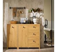 SoBuy BZR97-SN Armoire à Linge avec Sac à Linge, Meuble Bas de Salle de Bain, Commode pour Salle de Bain, Armoire Toilette avec 3 Tiroirs et 1 Panier à Linge Bois G