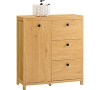 SoBuy BZR97-SN Armoire à linge avec sacs à linge dépliants Sac à linge Coffre à linge Panier à linge Armoire de salle de bain Nature foncée LHT environ 80x90x35cm