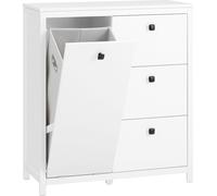 SoBuy BZR97-W Armoire à linge avec sacs à linge dépliables Sac à linge Coffre à linge Armoire de salle de bain Commode de salle de bain Blanc LHT env. 80x90x35cm