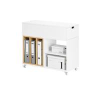 SoBuy Caisson de Bureau à roulettes - Archivage Mobile et Support Imprimante, Armoire de Bureau avec Plateau Rabattable, Tiroir et Bibliothèque Amovible, Blanc, L30 x P61 x H70 cm, FBT134-W