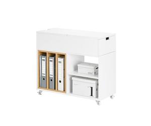 SoBuy Caisson de Bureau à roulettes - Archivage Mobile et Support Imprimante, Armoire de Bureau avec Plateau Rabattable, Tiroir et Bibliothèque Amovible, Blanc, L30 x P61 x H70 cm, FBT134-W