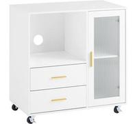 SoBuy Caisson de Bureau à Roulettes avec 2 Tiroirs et Porte Vitrée, Blanc