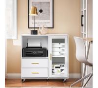 SoBuy Caisson de Bureau à Roulettes avec 2 Tiroirs et Porte Vitrée, Meuble Rangement Bureau Mobile Blanc 75x40x76 cm