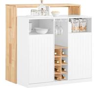SoBuy Central Ilot de cuisine, armoire de cuisine, étagère de cuisine, table de travail de cuisine, armoire buffet, sideboard, table haute avec 2 portes, porte verre à vin