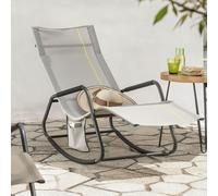 SoBuy Chaise à bascule Chaise longue avec poche latérale Chaise longue de jardin Chaise longue de relaxation Chaise longue à bascule pour jardins, cours, plages, balcons Gris clair OGS47-HG