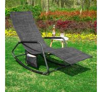SoBuy Chaise à bascule Chaise longue avec poche latérale Chaise longue de jardin Chaise longue de relaxation Chaise longue à bascule pour jardins, cours, plages, balcons Noir/gris OGS47-MS
