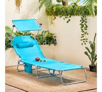 SoBuy Chaise longue avec toit solaire et oreiller Chaise longue de jardin pliante pour jardins, cours, plages, balcons Bleu OGS48-B