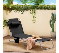 SoBuy Chaise longue de jardin avec poche latérale et coussin aéré pliable Chaise longue pour jardins, cours, plages, balcons Noir OGS35-SCH