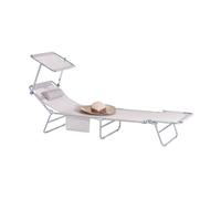 SoBuy Chaise longue de jardin pliable avec poche latérale, appui-tête, toit solaire et dossier réglable Beige LHT env.191x19x56cm OGS48-MI