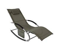 SoBuy Chaise Longue Transat Pliable Jardin Fer - Bain de Soleil Ergonomique à Bascule Relax - Fauteuil Extérieur Confortable Plage pour Terrasse Balcon Camping, Marron, OGS28-BR
