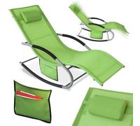 SoBuy Chaise Longue Transat Pliable Jardin Fer - Bain de Soleil Ergonomique à Bascule Relax - Fauteuil Extérieur Confortable Plage pour Terrasse Balcon Camping, Vert, OGS28-GR