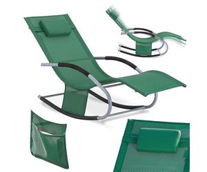 SoBuy Chaise Longue Transat Pliable Jardin Fer - Bain de Soleil Ergonomique à Bascule Relax - Fauteuil Extérieur Confortable Plage pour Terrasse Balcon Camping, Vert Foncé, OGS28-WD