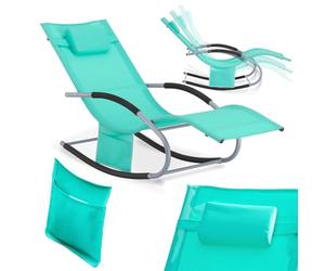 SoBuy Chaise Longue Transat Pliable Jardin Fer - Bain de Soleil Ergonomique à Bascule Relax - Fauteuil Extérieur Confortable Plage pour Terrasse Balcon Camping, Turquoise, OGS28-TB