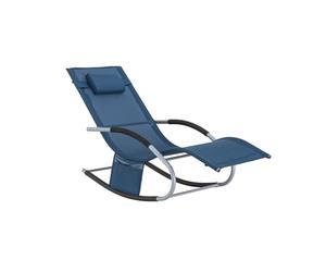 SoBuy Chaise Longue Transat Pliable Jardin Fer - Bain de Soleil Ergonomique à Bascule Relax - Fauteuil Extérieur Confortable Plage pour Terrasse Balcon Camping, Bleu Marine, OGS28-NB