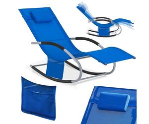 SoBuy Chaise Longue Transat Pliable Jardin Fer - Bain de Soleil Ergonomique à Bascule Relax - Fauteuil Extérieur Confortable Plage pour Terrasse Balcon Camping, Bleu Royal, OGS28-KB