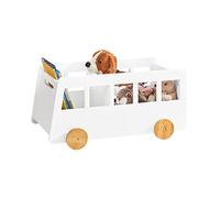 SoBuy Chariot Bibliothèque pour Enfants, Coffre à roulettes, Organisateur pour Jouets et Livres à 2 Compartiments avec Roues pour Chambre d'enfant, Blanc, KMB41-W