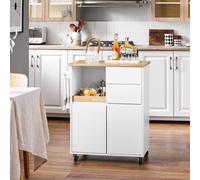 SoBuy Chariot de cuisine à roulettes Chariot de service avec plan de travail Chariot de cuisine Ilot de cuisine Blanc LHT env. 72x84x40cm FKW123-WN