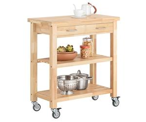 SoBuy Chariot de Cuisine en Bois d'hévéa Kitchen Trolley Desserte roulante avec Deux étagères L80xP40xH90cm, FKW24-II-N
