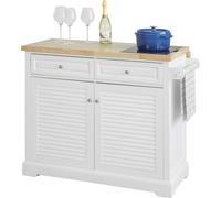 SoBuy Chariot de cuisine extensible Plan de travail Espace de rangement Chariot de cuisine Plateau en marbre Commode sur roulettes - Blanc