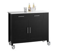 SoBuy Chariot de Cuisine Multifonctionnel avec Plateau en Acier Inoxydable - Tiroirs et Placard, Étagère Latérale, Idéal pour Rangement Cuisine et Meuble à roulettes Noir 107 x 46 x 94 cm FKW108-SCH