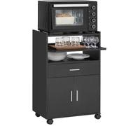 SoBuy Chariot de Cuisine sur Roulettes avec Plan de Travail Extensible, 1 Tiroir, 2 Étagères, Meuble Micro-Ondes Noir 59x40x92 cm