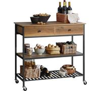 SoBuy Chariot de cuisine sur roulettes - Chariot multifonctionnel - Chariot de service - Armoire de cuisine avec 2 tiroirs et 2 étagères - Style industriel