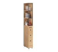 SoBuy Chariot de Rangement à roulettes pour Espaces Réduits - Desserte Cuisine et Salle de Bain Multi-Usage avec 3 Tiroirs et 3 Tablettes, Bois Naturel et Métal Noir, 20x40x170 cm, Modèle NSR13-N