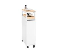 SoBuy Chariot de Rangement étroit Cuisine 20 cm avec roulettes, Plateau Bois Amovible, tiroir Double et Freins - Meuble Organisateur pour Salle de Bain, Bureau ou Cuisine NSR11-WN
