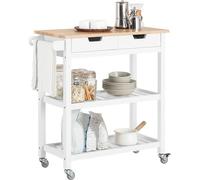 SoBuy Chariot de service en bois Armoire de cuisine Commode Chariot de cuisine avec 2 tiroirs et 2 étagères - Blanc