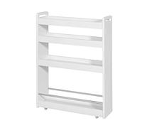 SoBuy Chariot Slim de Rangement à 4 Roues, Étagère Salvaspazio à 4 Niveaux avec Barres Anti-Chute, Unité de Rangement Compacte pour Cuisine, Salle de Bain, Produits de Beauté 60 x 18 x 82 cm NSR01-W