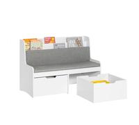 SoBuy Coffre de Rangement Enfants, Banc de Rangement pour Enfants avec Bibliothèque, 2 Tiroirs sur roulettes et Coussin d'assise, 100 x 45 x 70 cm, Blanc, KMB66-W