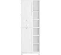 SoBuy Meuble Salle de Bain avec Panier à Linge Placard Rangement Haut Armoire de Rangement avec 6 Étagères et 2 Tiroirs Colonne Salle de Bain avec Panier Blanc 60x37x171 cm BZR104-W