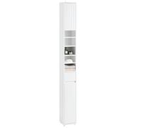 SoBuy Colonne Salle de Bain 20x180x20 cm, Petit Meuble Rangement WC, Meuble Salle de Bain avec Portes, Tiroir, Étagères, Armoire Haute Gain de Place BZR160-W