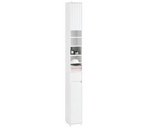 SoBuy Colonne Salle de Bain 20x180x20 cm, Petit Meuble Rangement WC, Meuble Salle de Bain avec Portes, Tiroir, Étagères, Armoire Haute Gain de Place BZR160-W