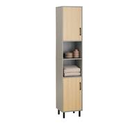 SoBuy Colonne Salle de Bain avec 2 Portes et 2 Niches Ouvertes, Armoire Haute Gris-Bois, 31,5x31,5x162,5cm, BZR131-NG