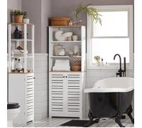 SoBuy BZR44-W Meuble Colonne de Salle de Bain Armoire Haute Meuble de Rangement avec 3 Etagères et 2 Portes persiennes