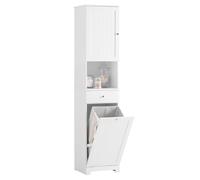 SoBuy Colonne Salle de Bain avec Panier à Linge Meuble Salle de Bain 40x38x180cm avec Tiroir et Étagère Réglable Petit Meuble Rangement Gain de Place, Idéal pour WC, Toilettes BZR216-W