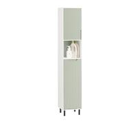 SoBuy Colonne Salle de Bain étroite avec Sac à Linge Meuble de Salle de Bain Haut avec étagère, Armoire de Rangement Gain de Place pour WC Blanc et Vert 167x31x30cm, BZR137-GR