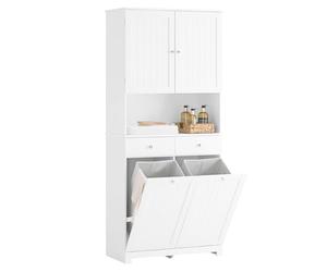 SoBuy Colonne Salle de Bain Rangement avec 2 Paniers à Linge & 2 Tiroirs Meuble Salle de Bain Haut 78x38x181cm Armoire Fermée avec Étagère Ouverte Meuble Rangement Gain de Place pour WC BZR215-W