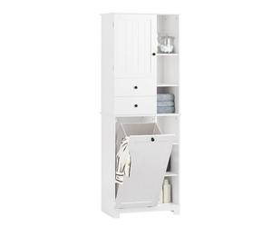 SoBuy Colonne Salle De Bain Rangement avec 2 Paniers À Linge, 60x37x171 Cm | 6 étagères, 2 tiroirs et un panier à linge pour garder vêtements, serviettes et produits de bain bien rangés. BZR104-W