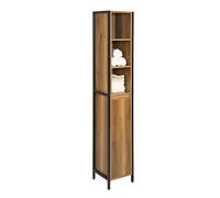 SoBuy Meuble Colonne de Salle de Bain, Armoire Haute et Étroite Placard de Rangement avec 3 Niches, 1 Porte et 3 Etagères Intérieurs, Style Industriel, L30 x P28 x H168 cm, BZR62-PF