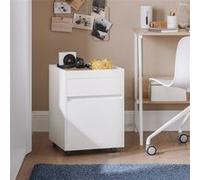 SoBuy Caisson bureau sur roulettes FBT121-W – 2 tiroirs – Effet bois blanc