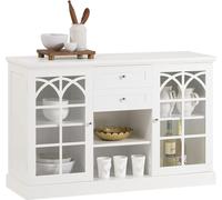 SoBuy Commode Armoire de cuisine avec 2 portes vitrées, 2 tiroirs et 2 étagères, armoire de rangement pour cuisine, salle à manger, salon, 120x39x78cm, blanc
