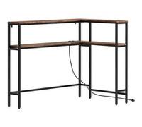 SoBuy | Console d'entrée marron avec prise intégrée | Table d'appoint industrielle à étagère | Bureau d'angle en MDF et métal | 120×80×101 cm | Capacité de charge 48 kg | FSB105-E-N Marron