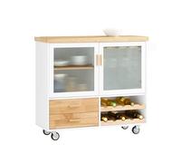 SoBuy Desserte à roulettes Cuisine Meuble de Cuisine avec Plan de Travail en Bois Îlot Central Cuisine pour Salle à Manger Meuble Cuisine Rangement Blanc et Naturel 109 × 40 × 92cm FKW114-WN