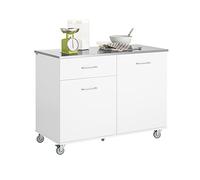 SoBuy Desserte à roulettes Îlot Central avec Plan de Travail INOX et 1 Tiroir, Chariot Mobile pour Cuisine ou Salle à Manger, Meuble de Cuisine avec Rangement 120 x 56 x 90 cm FKW117-W