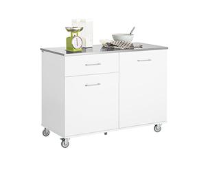 SoBuy Desserte à roulettes Îlot Central avec Plan de Travail INOX et 1 Tiroir, Chariot Mobile pour Cuisine ou Salle à Manger, Meuble de Cuisine avec Rangement 120 x 56 x 90 cm FKW117-W