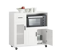 SoBuy Desserte à roulettes, Îlot Central avec Roues, Meuble de Rangement pour Cuisine, Support Micro-Ondes, Desserte Mobile pour Salle à Manger et Bureau à Domicile 88,5 x 40 x 89 cm Blanc FSB78-W